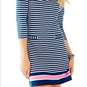Lilly Pulitzer Irina Guava Melon Exotic Garden Stripe French Terry Shift Dress